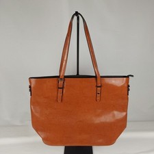Women's Cognac Brown Faux Leather Tote Shoulder Bag Large Zip Top Work Purse