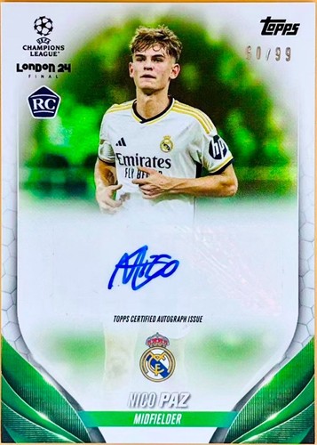 Nico Paz Topps UEFA London 24 Final 2023-24 /99 Green RC Rookie Auto Real Madrid
