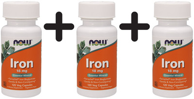 3 x NOW Foods Iron, 18mg - 120 vcaps (88,86 EUR/kg)