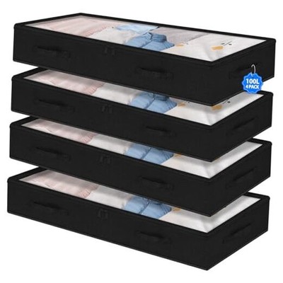 Under Bed Storage Containers 100L 4pack Large 40'' X 20'' X 7.5'' 4 Pack Black