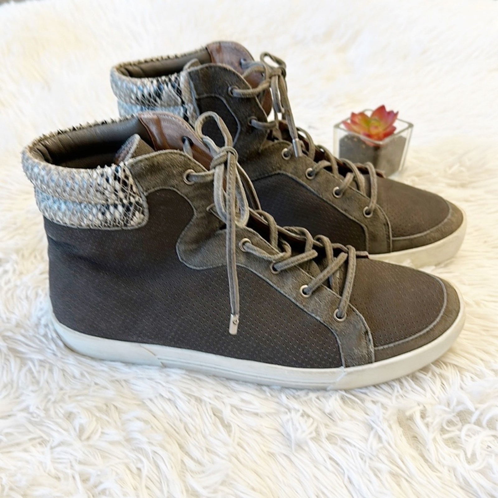 Joie Devon Snake Print Lace Up High Top Sneakers Platform Shoes