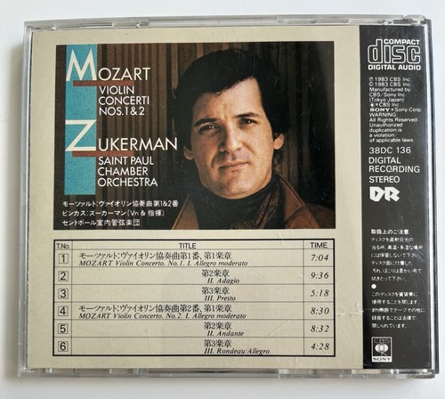 Mozart Violin Concertos Zukerman 1983 CBS Made in Japan Cd 38DC 136 - Picture 2 of 3
