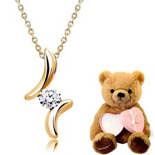 [Sears] Women's Necklace Teddy Bear Cubic Zirconia CZ Single Drop Pink Gold Colo