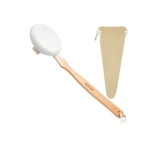 Long Wood Bath Body Cream Skin Lotion Applicator Back Shower Brush Massager Pads