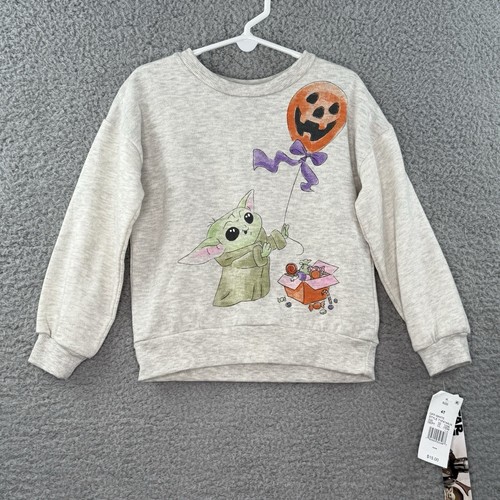 Star Wars Kid’s Mandalorian Grogu Graphic Gray Sweatshirt Size 4T Halloween Cute - Picture 1 of 8