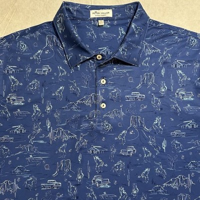 Peter Millar Summer Comfort Polo Shirt XL Blue Performance Outlaw Cowboy Golf