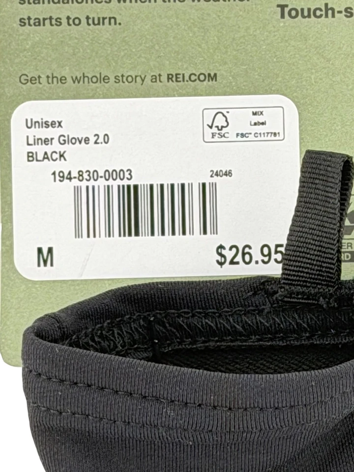 Guantes REI Co-op Liner 2.0 Unisex Medianos Negros - Compatible con Pantalla Táctil Foto 2 de 4