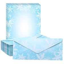 160 Pcs Christmas Snowflake Stationery Paper with Envelopes 80 Blue Holiday L...