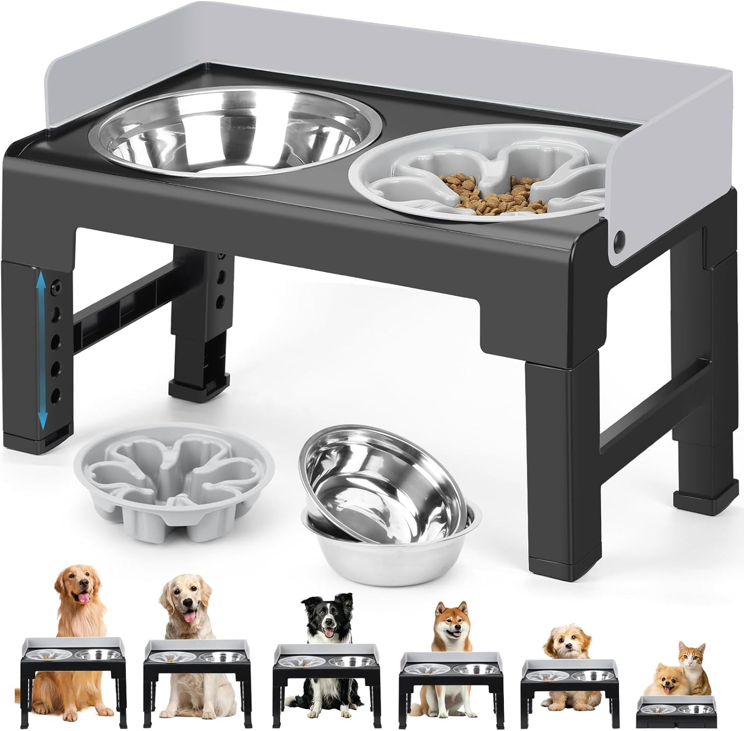 Supporto Ciotole Rialzate Cani 6 Altezze - Ciotola Inclinata Anti-Reflusso