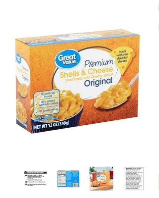 Great Value Premium Original Shells & Cheese, 12 oz Box (Shelf Stable)