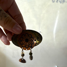 Oval Metal Dangle Brooch Pin Gold & Copper To...