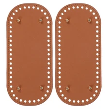2Pcs Oval PU Leather Bag Bottom Shaper with Holes & Nails 8.7x3.9 Inch Brown