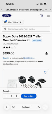 Ford Super Duty 2023-2027 Trailer Mounted Wired Rear View Camera Kit PC3Z19G490C