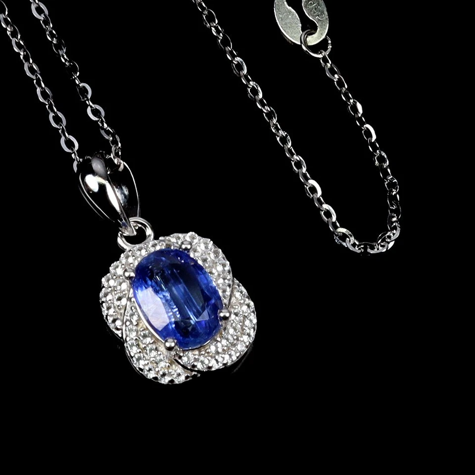 Collar de plata de ley 925 ovalado cianita 8x6 mm topacio piedras preciosas naturales joyería Foto 2 de 4