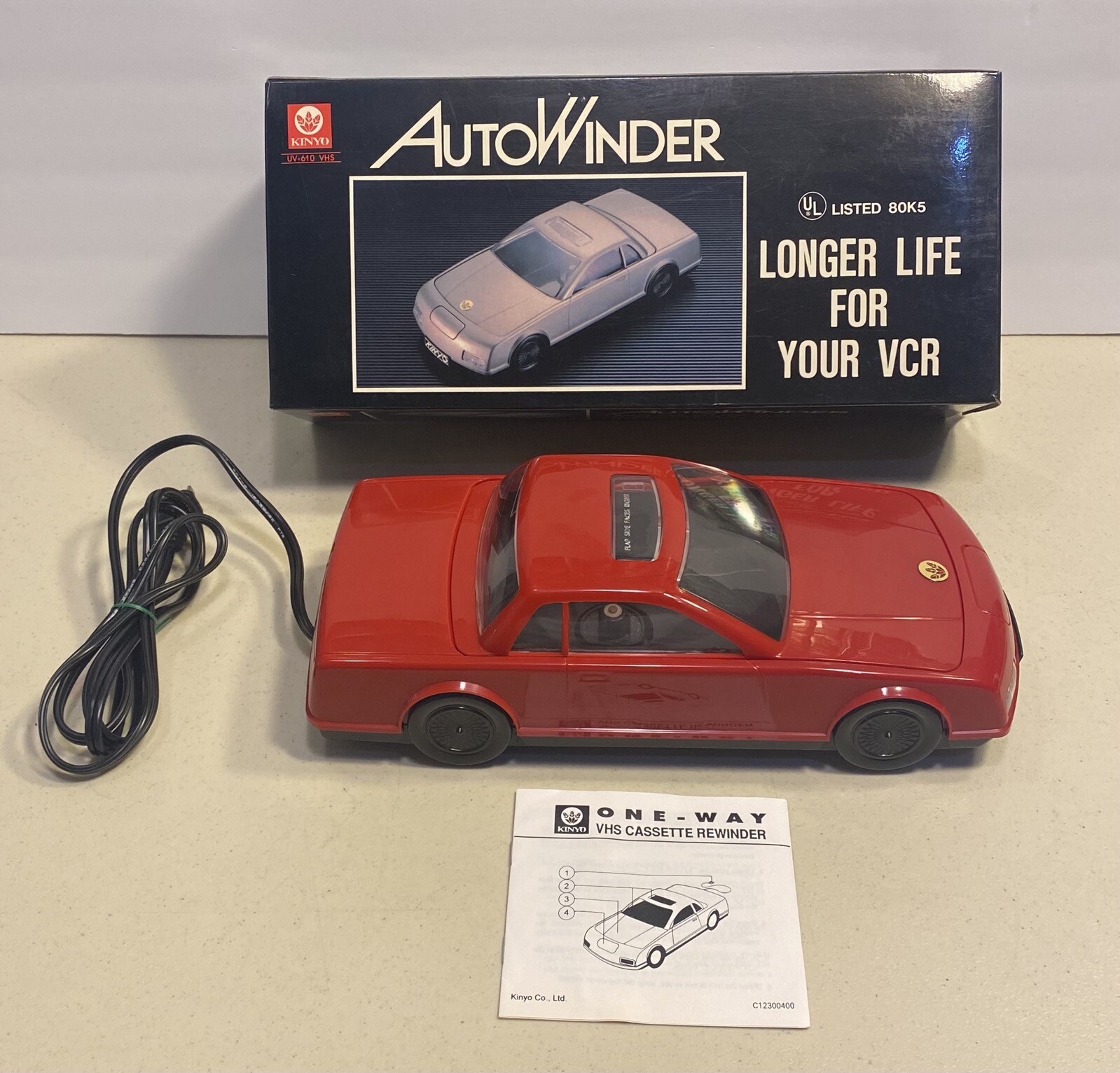 Kinyo Red Sports Car VHS Rewinder w Box Tested and works Video Cassette