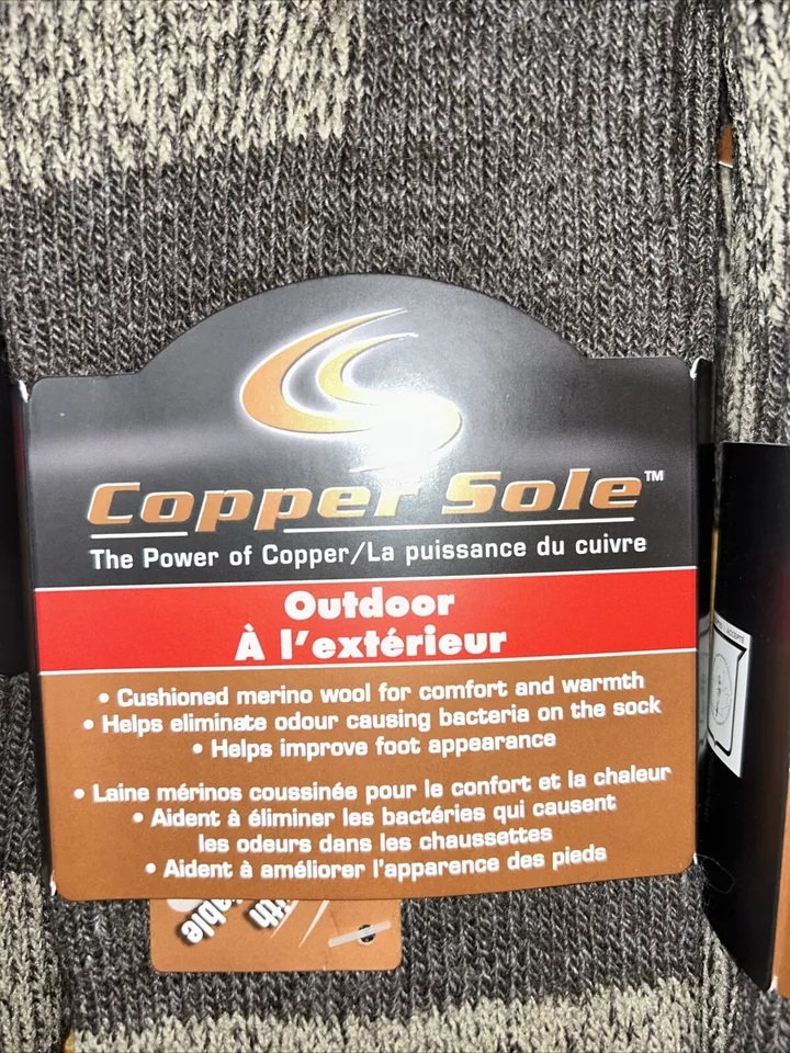 CALCETINES TÉRMICOS EXTERIORES Bota Crew SUELA DE COBRE LANA MERINO Grande Paquete de 6 Marrón Gris Foto 3 de 4