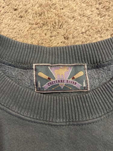 Vintage 1990s Cheyenne River Ducks Embroidered Sweatshirt Men’s Medium Blue/Gray - Picture 3 of 5