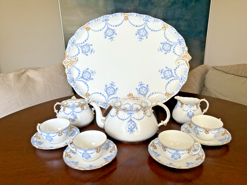 Royal Crown Derby für Tiffany & Co blaues Muster Teeservice mit 18" Teetablett Anfang 20. - Bild 2 von 22