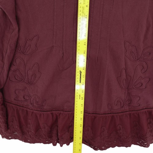 Ali Miles Shirt Womens 1X Plus Burgundy Blouse Lace Flare Sleeve Embroidered - Picture 8 of 12