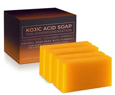 4 Pack Kojic Acid Dark Spot Remover Soap Bars with Vitamin C, Retinol, Collagen