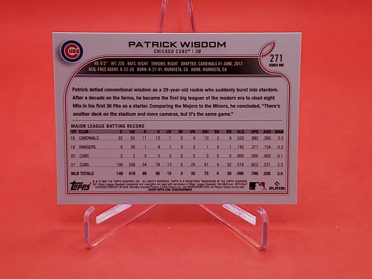 Patrick Wisdom 2022 Topps Series 1 #271 Rookie Cup Rainbow Foil