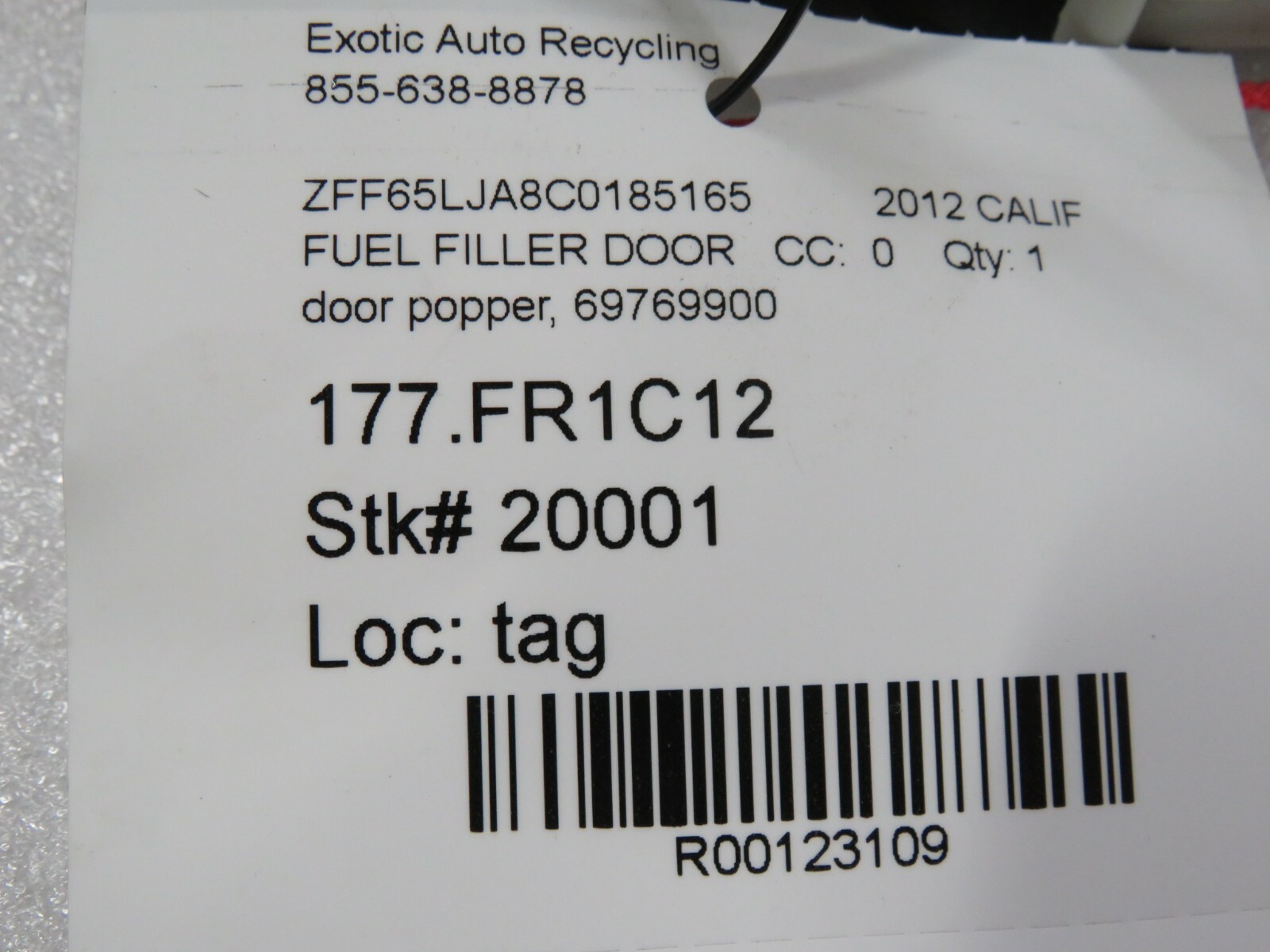 Ferrari California, Fuel Door Popper, Used, P/N 69769900