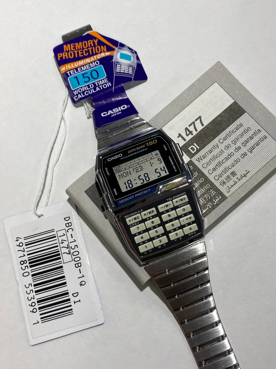 Vintage Casio DBC-1500B-1Q Databank 150 Rare Calculator Watch 90's NOS