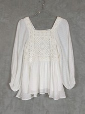Top Altar'd State XS Blanco Crochet Cuello Cuadrado Boho Cottagecore Manga Abullonada