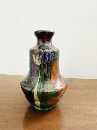EARLY Gouda Zuid Holland Art Nouveau Iris Vase Vintage / Antique - Picture 6 of 15
