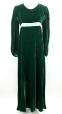 Vtg Women's 60s Green Velvet Empire Waist Maxi Dress W/ Ribbon Belt 1960s Sz M