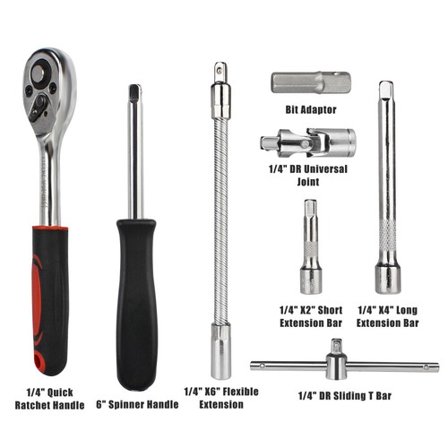 46Pcs Ratchet Wrench Socket Set Spanner Tool Kit Metric / SAE 1/4" Hand Tool Set - Picture 8 of 13