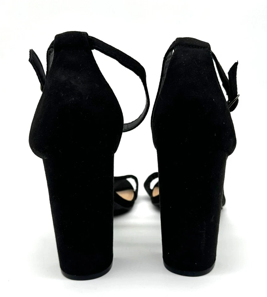 Zapatos Brash 4" Tacón Alto Bloque Negro Imitación Gamuza Punta Abierta Correa al Tobillo Talla 10W Foto 4 de 4