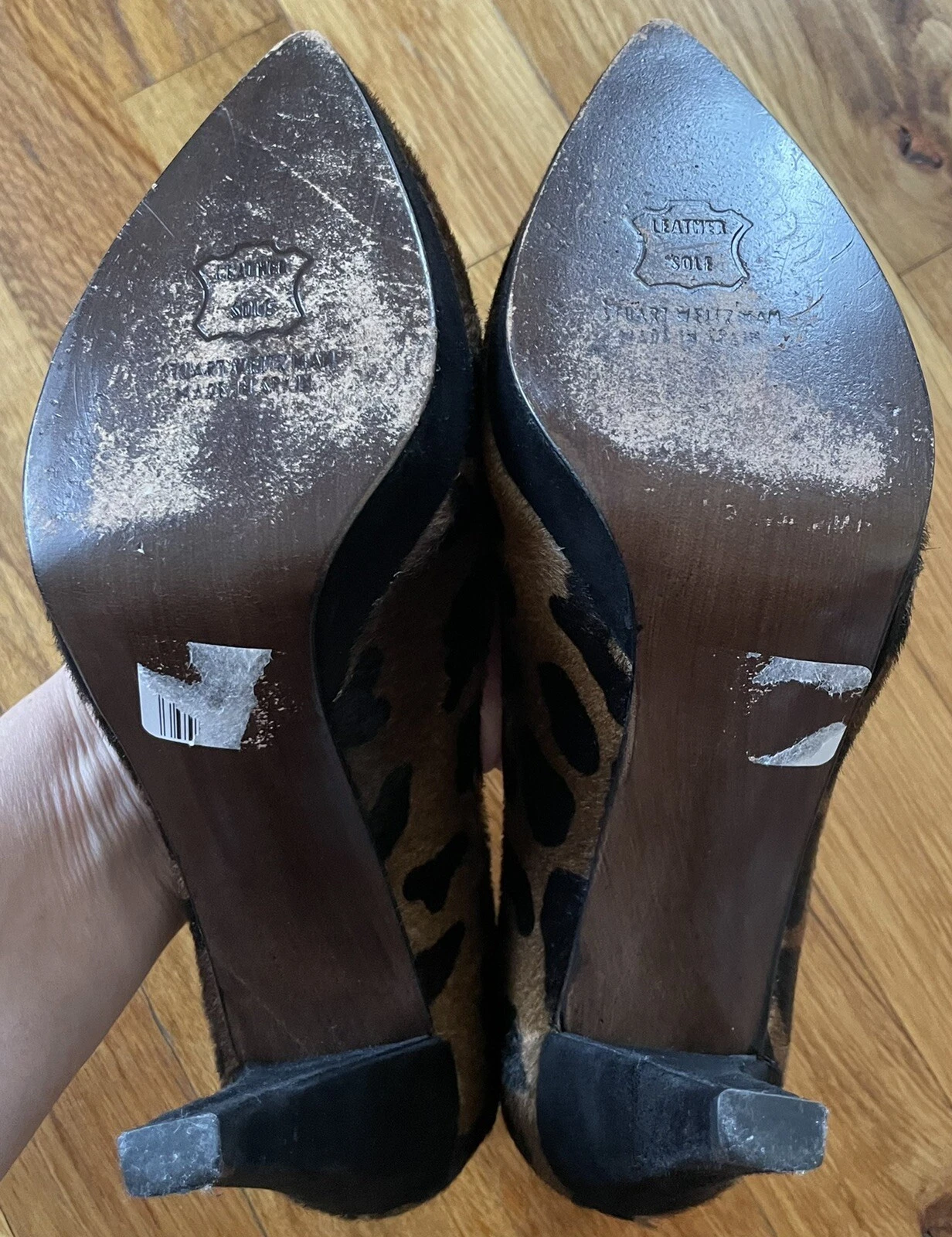 STUART WEITZMAN fur leopard print black brown shoes pumps heels 6.5m