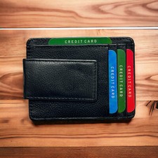Leather Magnetic Money Clip with card slots and Outside ID window