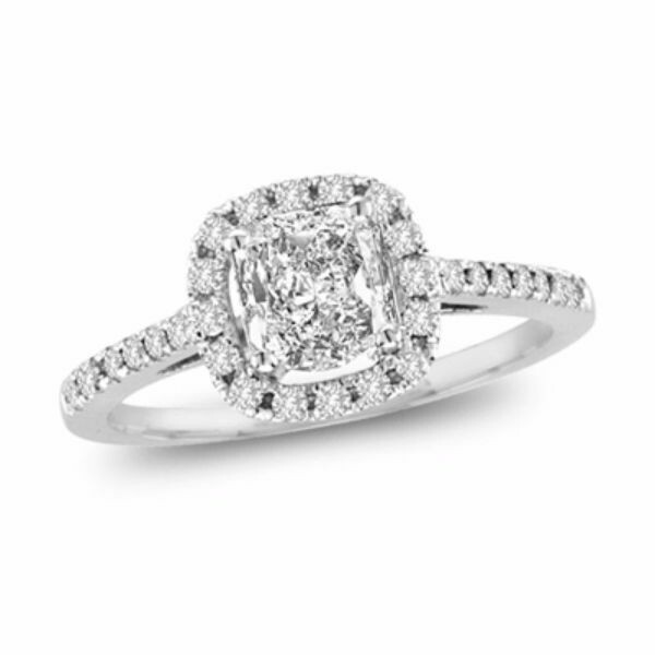 Halo Engagement Ring Cubic Zirconia 14k White Gold Plated 925 Sterling Silver-image