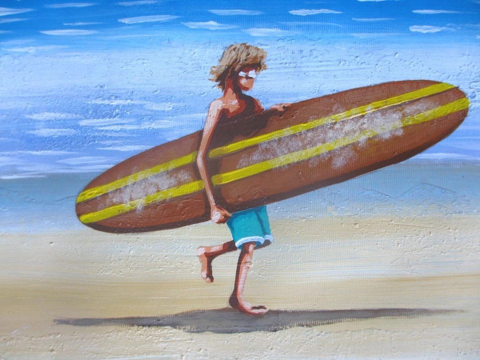 36" Framed Art Beach surfing wall décor print canvas surfers paradise abstract - Image 2 of 4