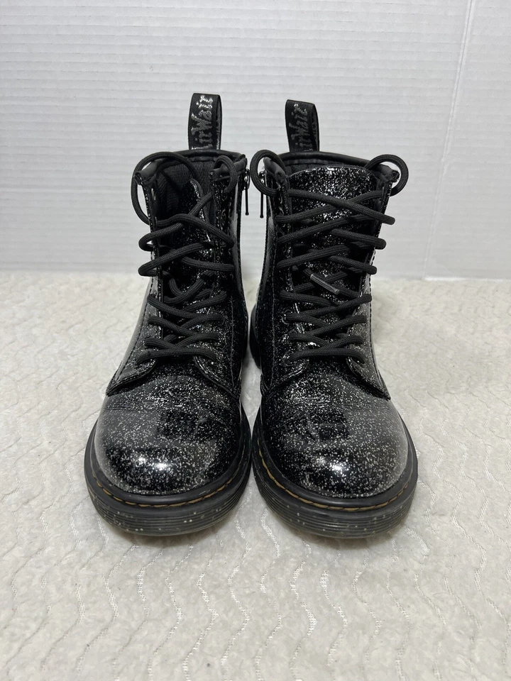 Dr Martens 1460 Cosmic Glitter Juvenil Talla 2 Negro Charol Botas Brillantes Foto 3 de 4