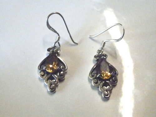 Natural sterling silver citrine pendant & earrings with sterling silver chain - Foto 7 di 8