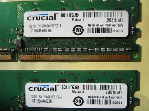 2 X Crucial MT12864AY-800 1 GB, PC2-6400U RAM + 2 X 256MB RAM - Picture 2 of 7