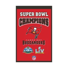 TAMPA BAY BUCCANEERS 2 TIME SUPER BOWL CHAMPIONS EMBROIDERED WOOL BANNER 14"X22"