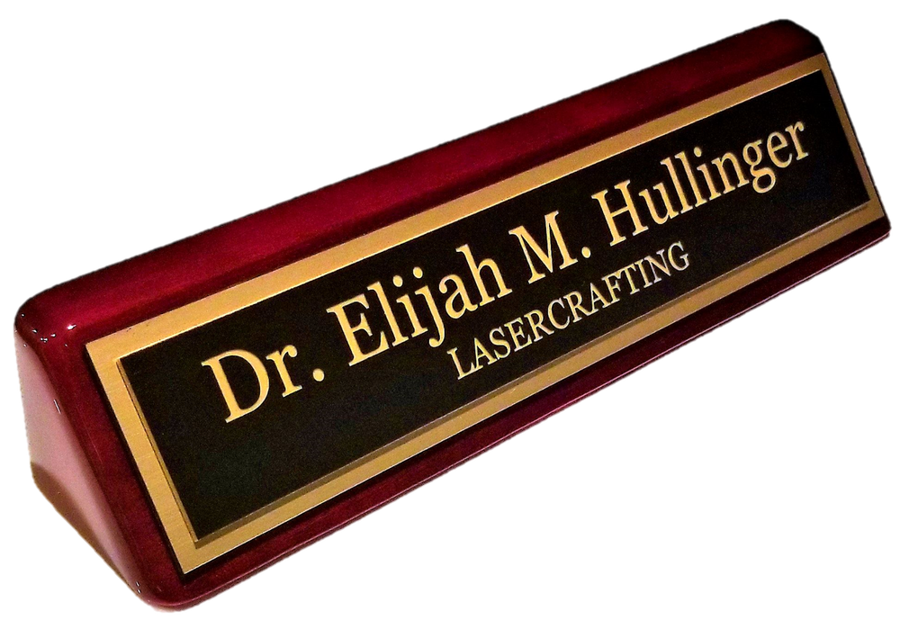 Executive Name Plate-Rosewd Piano Finish w/gold Laser-engraved plate CUSTOMIZED