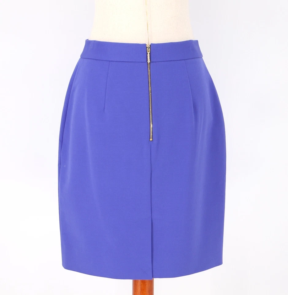 NUEVO SIN ETIQUETAS KATE SPADE Judy Falda Lápiz Algodón Tono Dorado Cremallera en Azul Violeta Talla 6 Foto 4 de 4