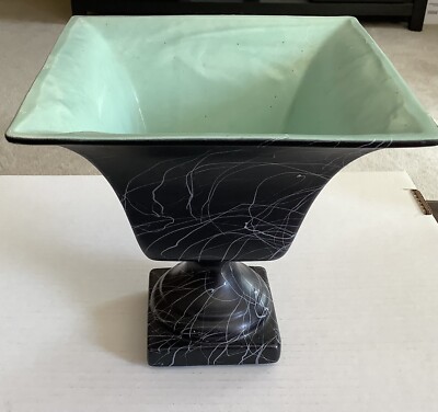 Black & White Sky Blue Splatter Ceramic Planter MCM 7.5 In Vtg