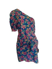 NWT Lulus Floral Faux Wrap Mini Dress Womens Size Medium Blue One Shoulder