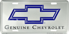 Chevrolet Genuine Bowtie Logo License Plate Metal Painted Silver Sign Embossed