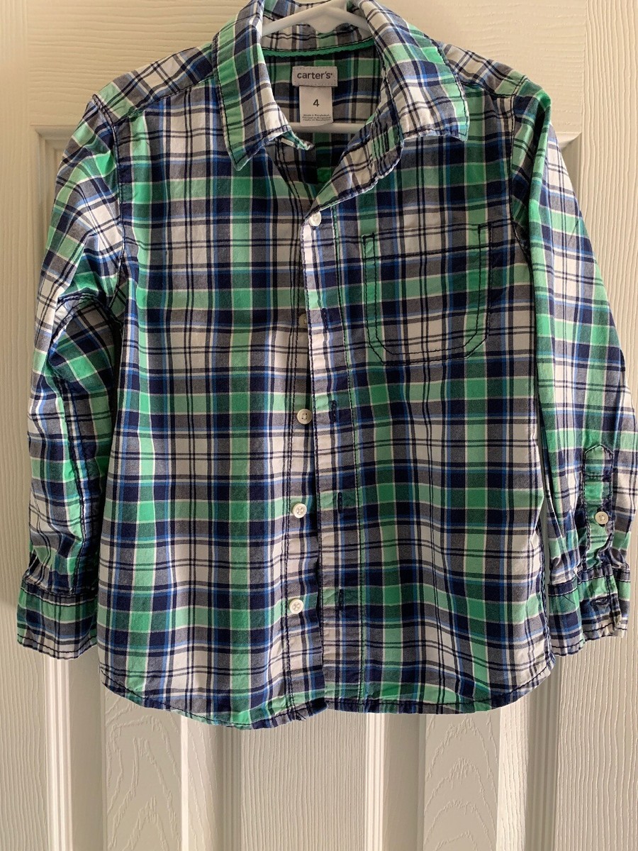 EUC Carters Blue Green Plaid Long Sleeve Button Up Dress Shirt - Size 4 |  eBay
