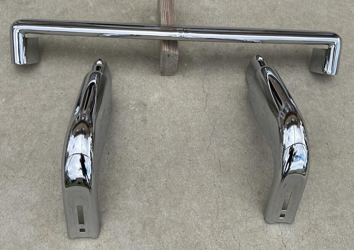 S FORD SHOEBOX NEW CHROME PLATED FRONT BUMPER GUARDS CROSSOVER BAR