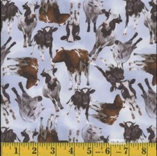 Cotton 2024 Farm Animals Cows Cattle Livestock Blue Fabric Print by Yard D364.70