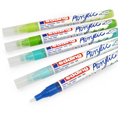Edding 5300 Permanent Acrylic Paint Marker Pens 1-2mm Round Nib Cool Set of 5