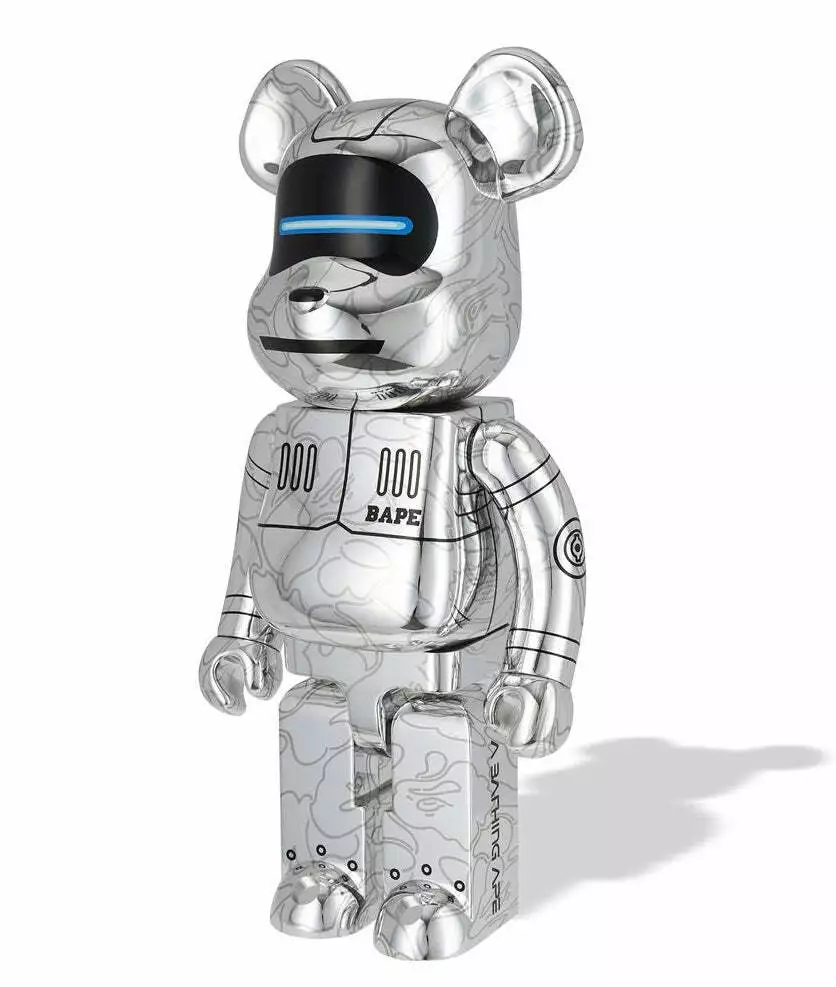 Be@rbrick BAPE x Hajime Sorayama 1000% Bearbrick Baby Milo Silver Medicom Toy